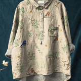 Nora | Casual Women's Blouse with Branch and Robin Print