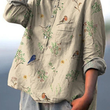Nora | Casual Women's Blouse with Branch and Robin Print