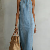 Cristina - Denim Dress with Retro Lace