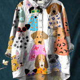 Lisa | Casual Blouse with Colorful Cartoon Dog