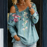 Sara - Denim Top with Exposed Shoulders