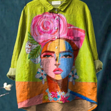 Elena | Casual T-Shirt with Frida Portrait in Oil Painting Print