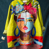 Elena | Casual T-Shirt with Frida Portrait in Oil Painting Print