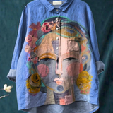 Elena | Casual T-Shirt with Frida Portrait in Oil Painting Print