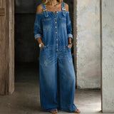 Martina - Denim Jumpsuit with Straps and Exposed Shoulders