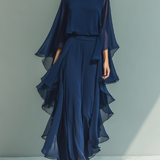 Navy Blue Chiffon Ruffle Set