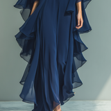 Navy Blue Chiffon Ruffle Set