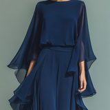 Navy Blue Chiffon Ruffle Set
