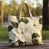 Quilted Handmade Bag - Elegant White Lilies