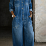 Martina - Denim Jumpsuit with Straps and Exposed Shoulders