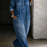Martina - Denim Jumpsuit with Straps and Exposed Shoulders