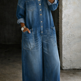 Martina - Denim Jumpsuit with Straps and Exposed Shoulders