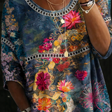 Simona - Vintage Floral Denim Shirt
