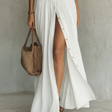 White Linen Pleated Maxi Dress