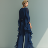 Navy Blue Chiffon Ruffle Set