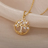 Necklace with a Tree of Life Pendant in Gold with Crystals