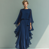 Navy Blue Chiffon Ruffle Set