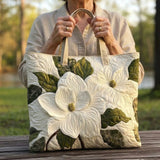 Quilted Handmade Bag - Elegant White Lilies