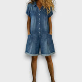 Camilla - Vintage Short Jumpsuit in Denim Effect Cotton