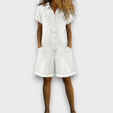 Camilla - Vintage Short Jumpsuit in Denim Effect Cotton