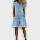 Camilla - Vintage Short Jumpsuit in Denim Effect Cotton